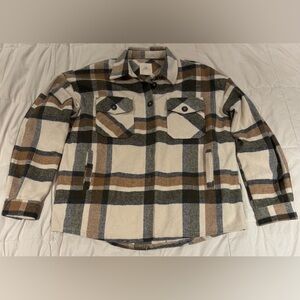 Thread & Supply Women's Tan Ivory Plaid Flannel Jacket Coat Size - Medium